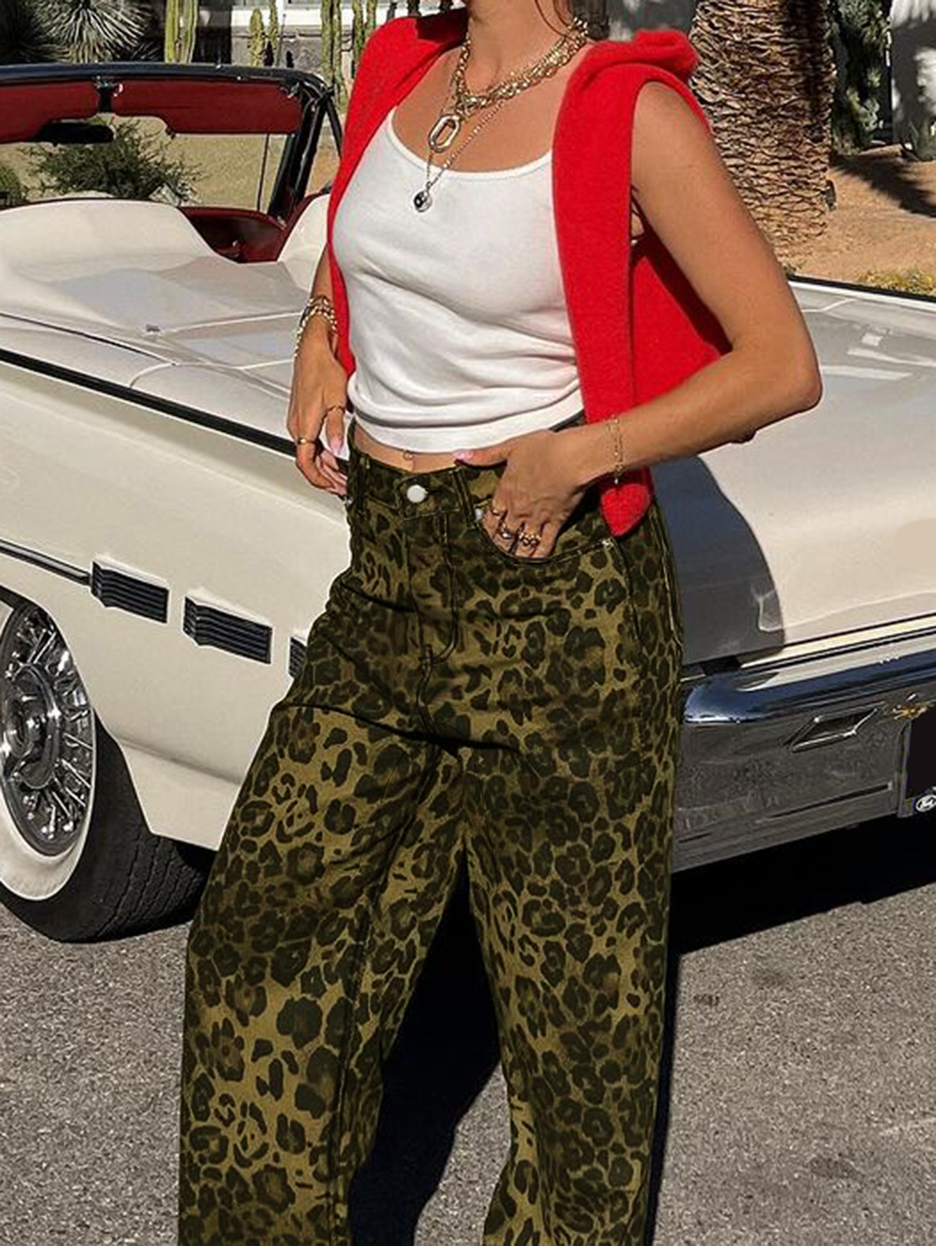 Leopard Print Casual Jeans - Fashionable and Playful Denim for Women