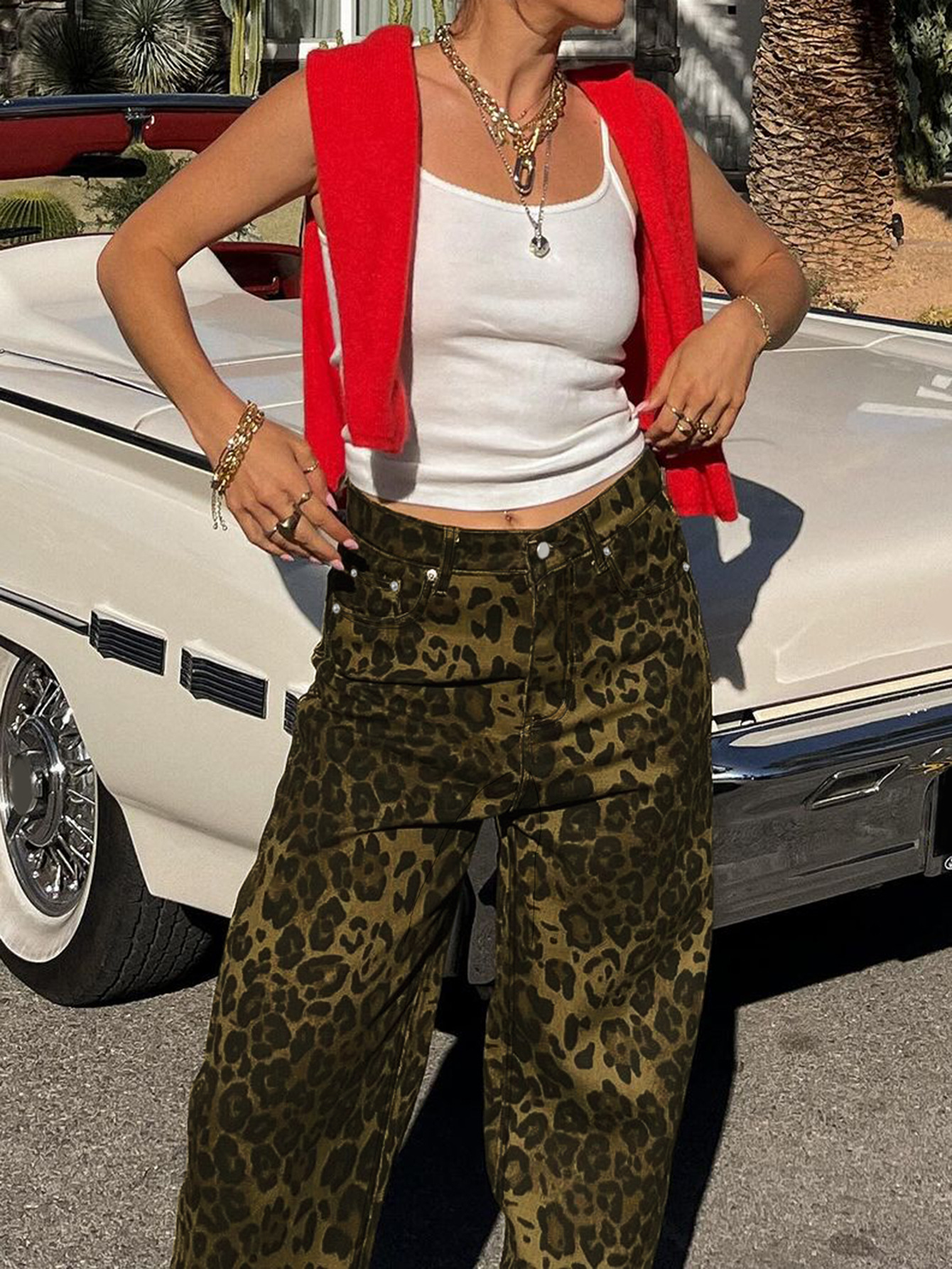 Leopard Print Casual Jeans - Fashionable and Playful Denim for Women