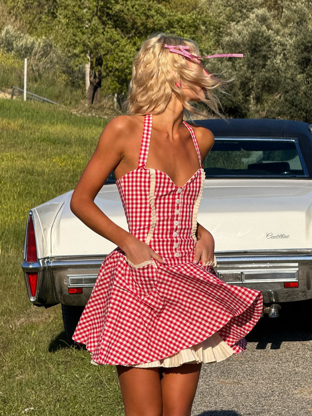 Rustic Lace Appliqué Plaid Dress