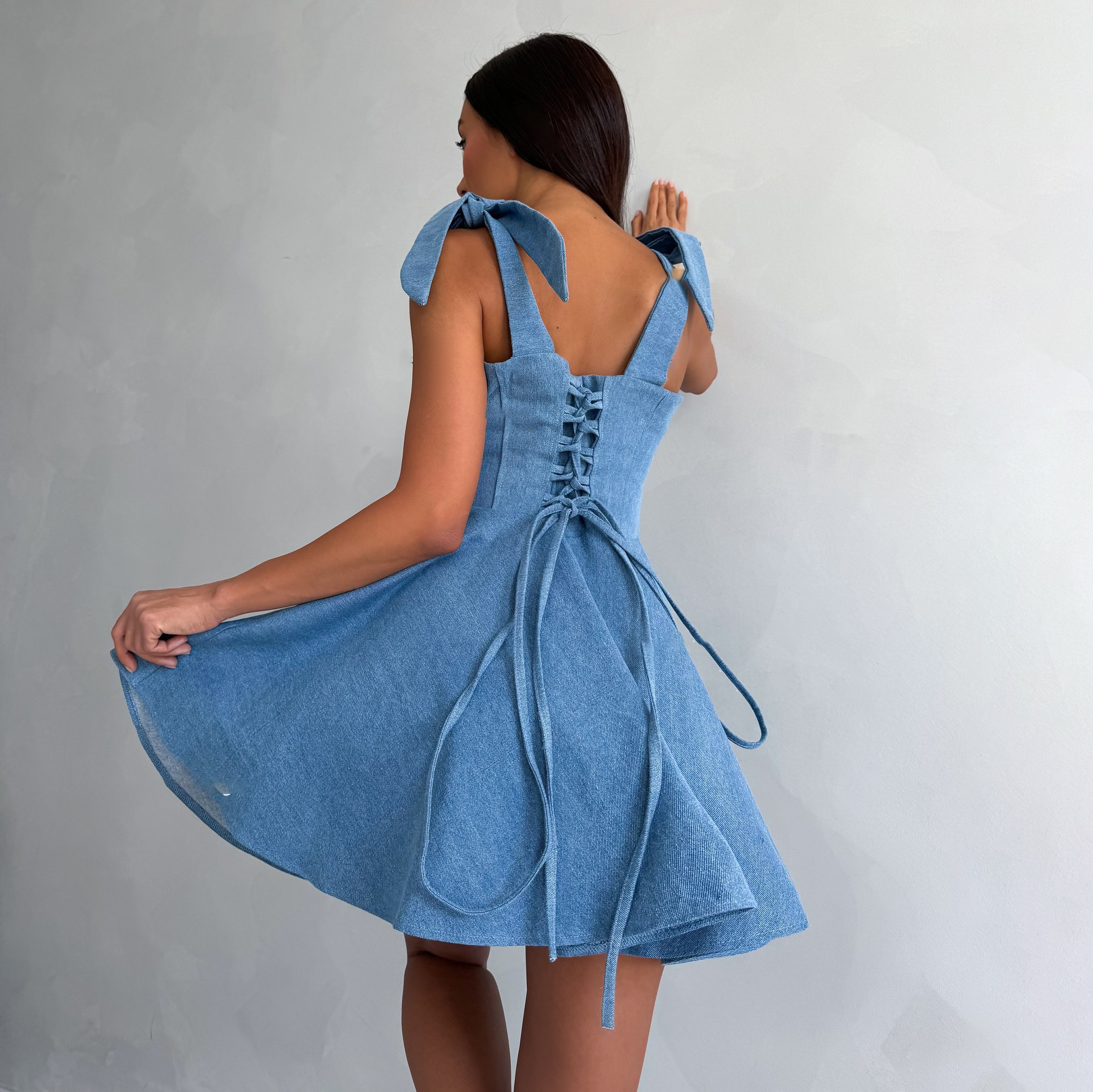 Blue Fishbone Skinny Jeans Dress