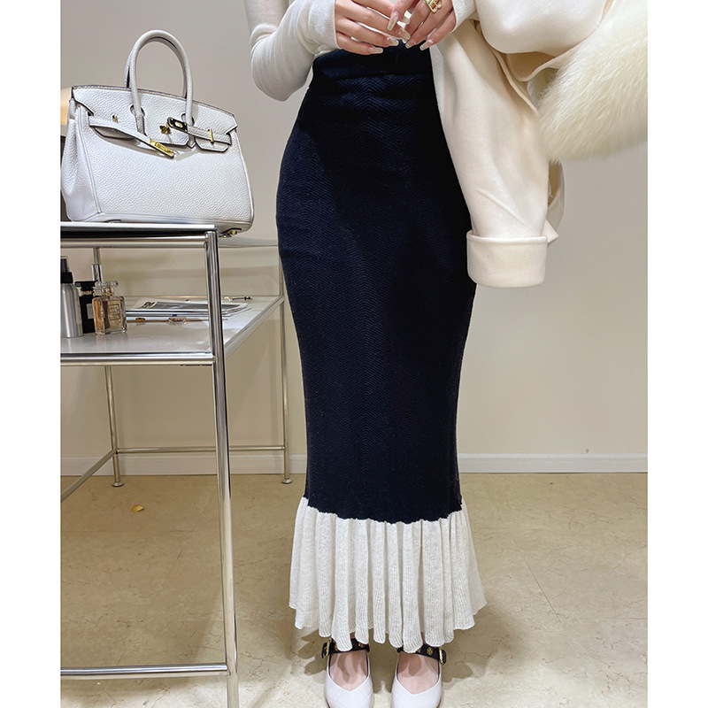 Elegant Black & White Ruffle Hem Skirt - Versatile Midi Length