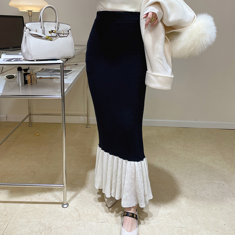 Elegant Black & White Ruffle Hem Skirt - Versatile Midi Length