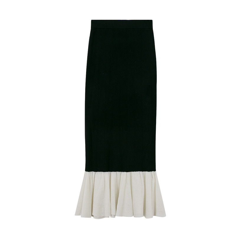 Elegant Black & White Ruffle Hem Skirt - Versatile Midi Length