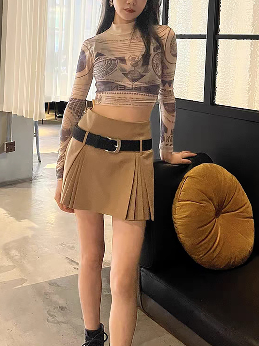 Khaki Pleated Mini Skirt - Versatile Style For All Occasions