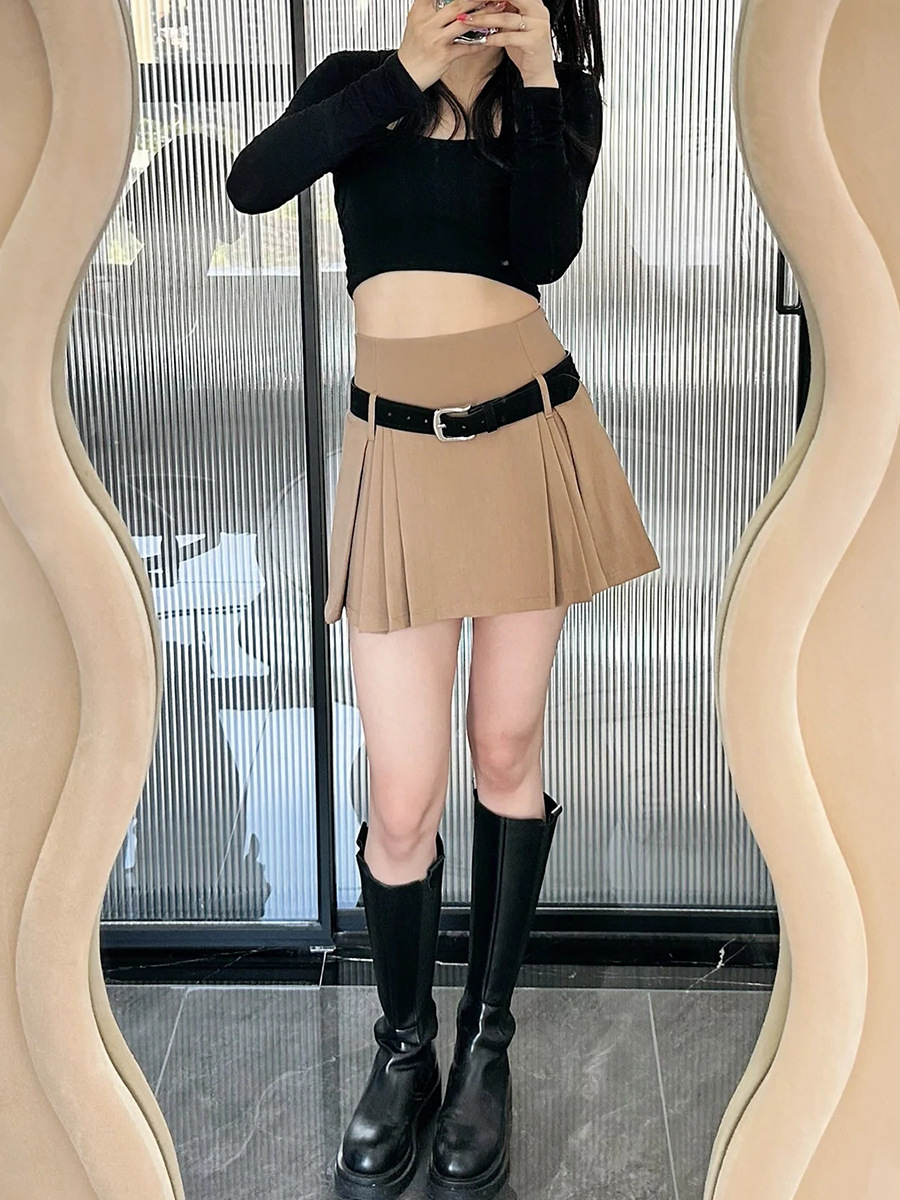 Khaki Pleated Mini Skirt - Versatile Style For All Occasions