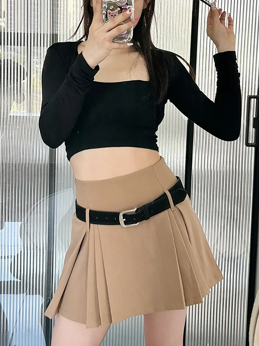 Khaki Pleated Mini Skirt - Versatile Style For All Occasions