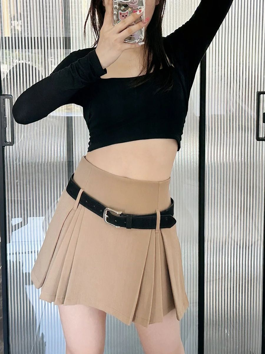Khaki Pleated Mini Skirt - Versatile Style For All Occasions
