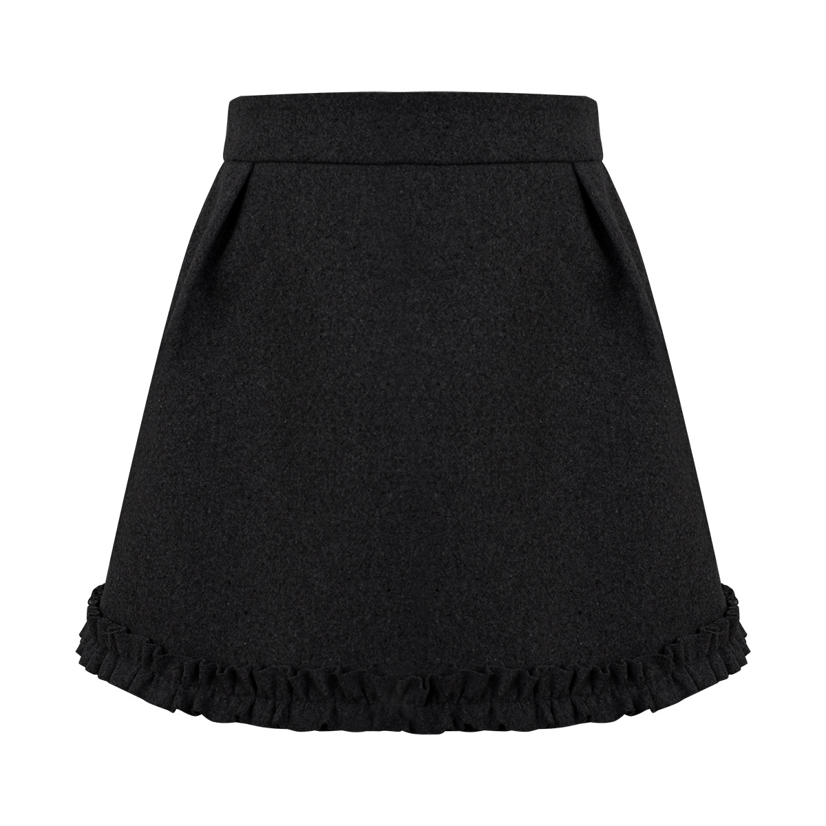 Elegant Black Pleated Skirt with Ruffled Hem - Versatile Waist-High Design