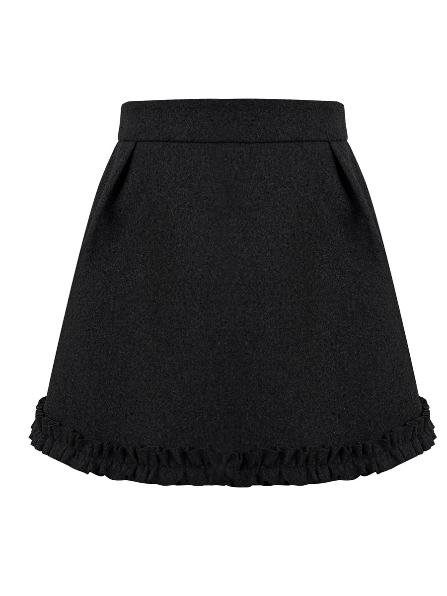 Elegant Black Pleated Skirt with Ruffled Hem - Versatile Waist-High Design