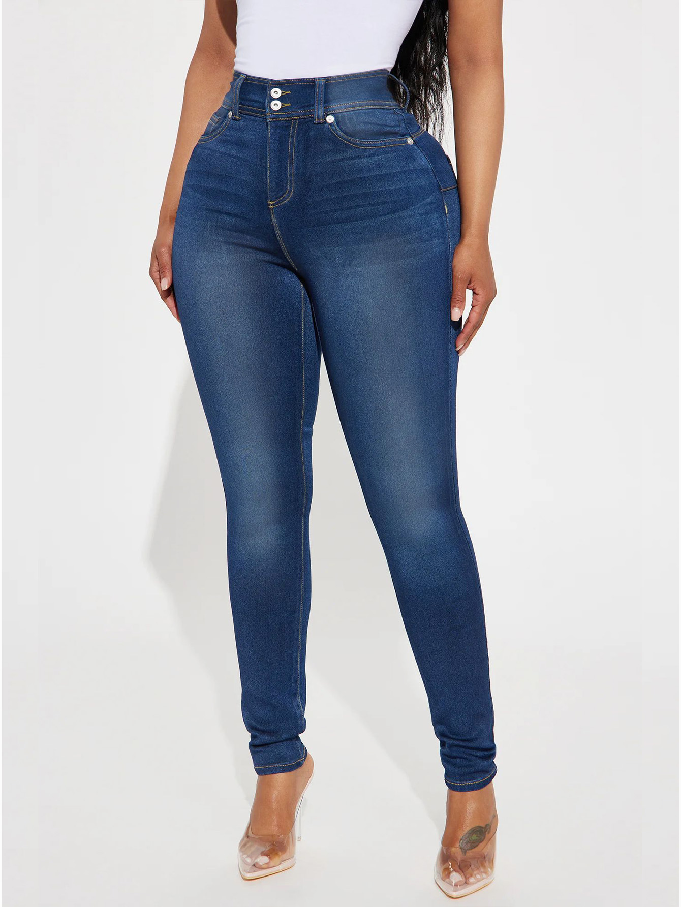 Sexy Retro High - Waist Double Button Elastic Jeans - Flattering and Stylish Denim for Women 01