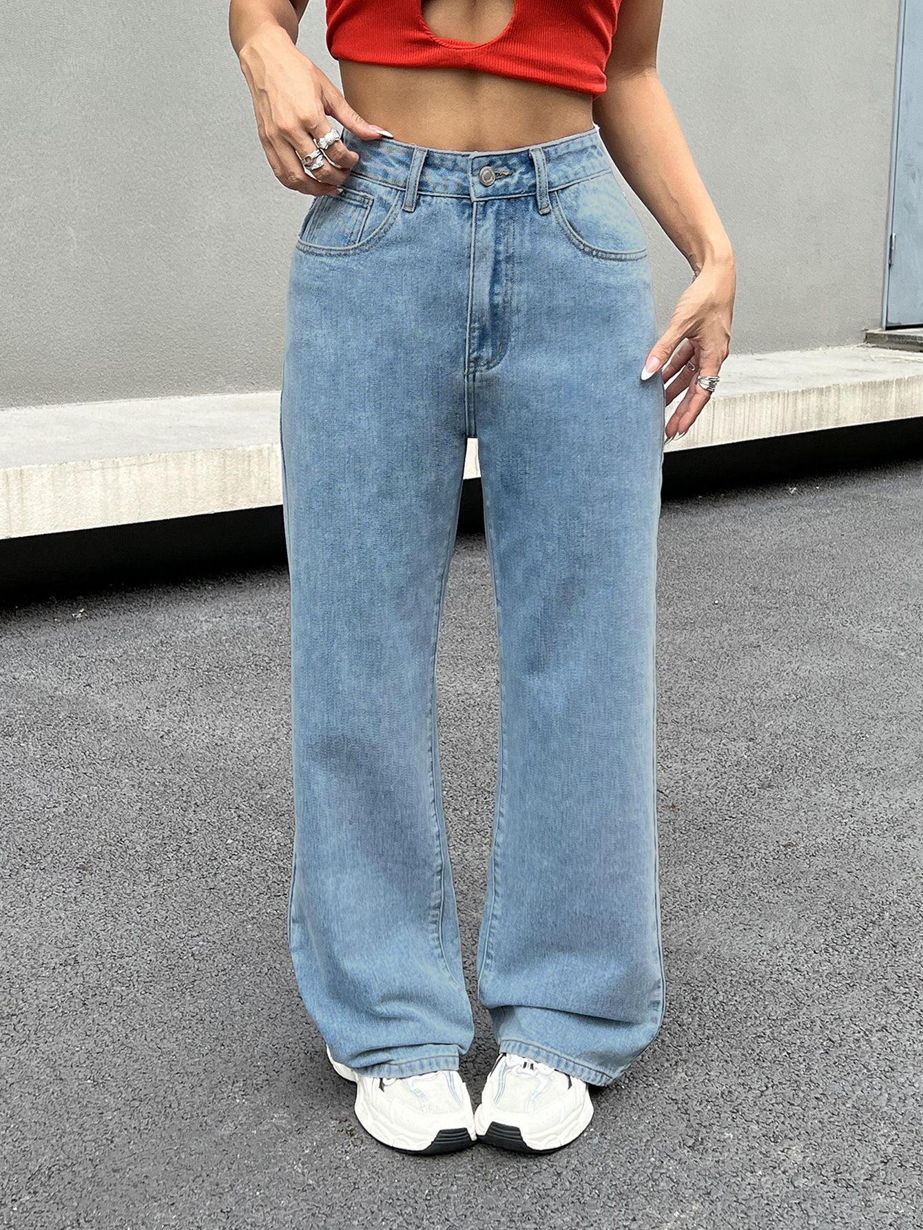 Strawberry Embroidered Cowboy Pants - Playful and Stylish Denim for Women 02