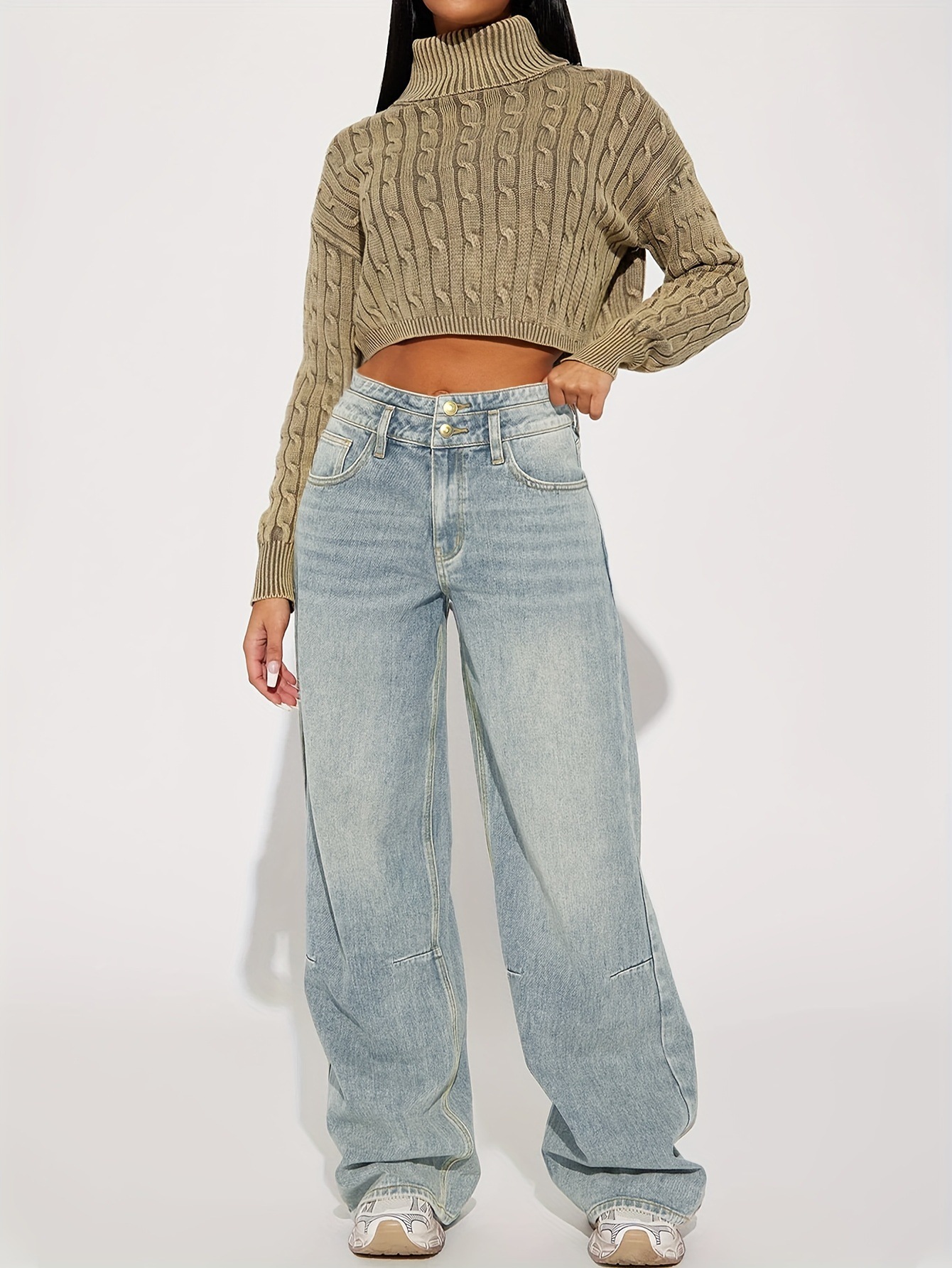 Buckle Design Retro Jeans - Stylish and Vintage-Inspired Denim for Women 01