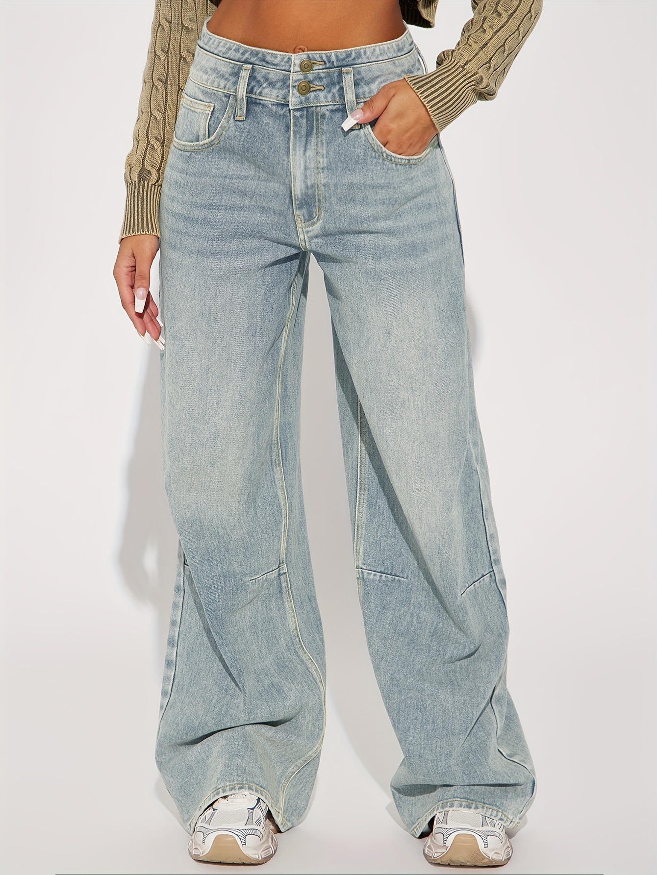 Buckle Design Retro Jeans - Stylish and Vintage-Inspired Denim for Women 02