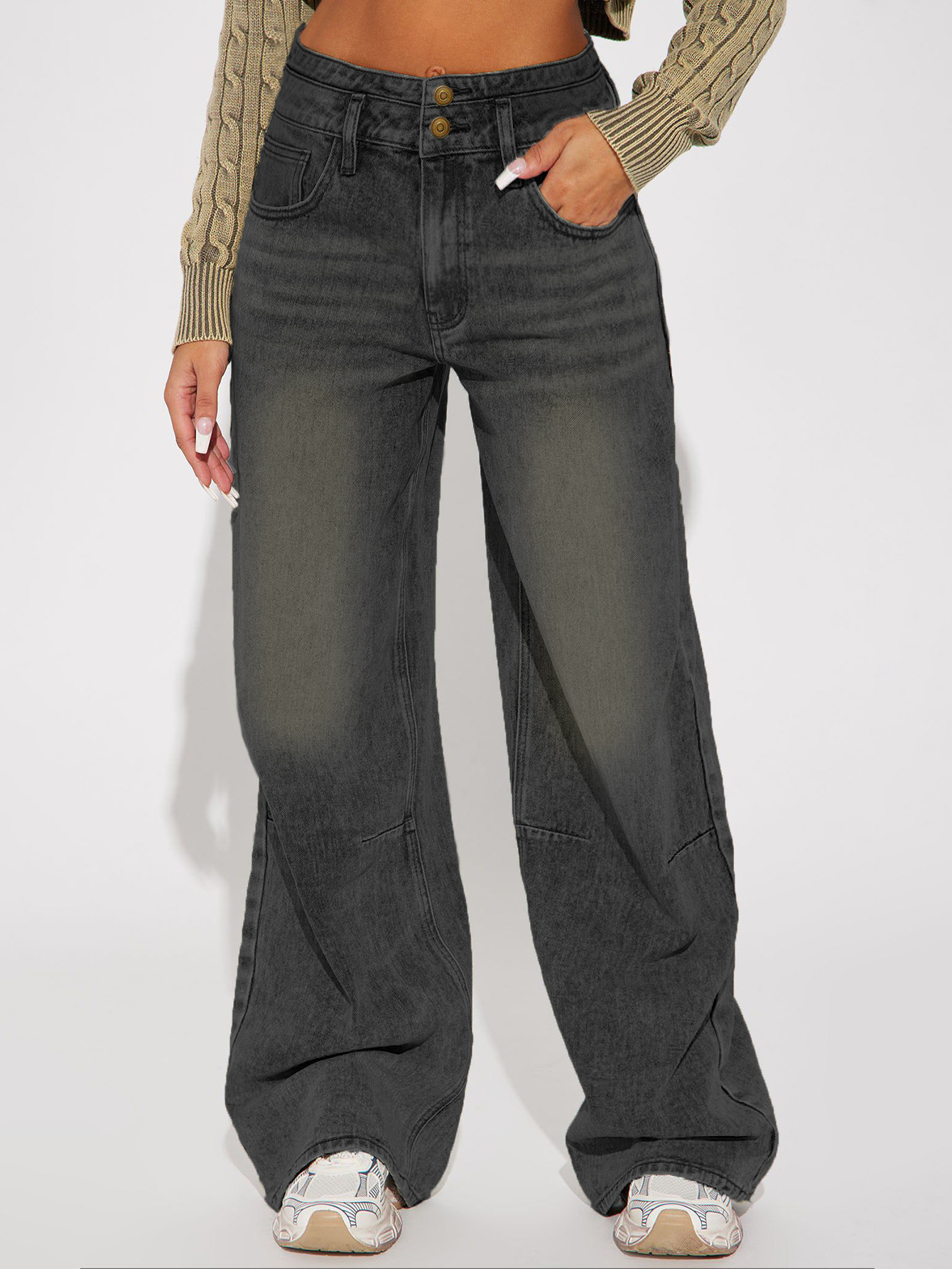 Buckle Design Retro Jeans - Stylish and Vintage-Inspired Denim for Women