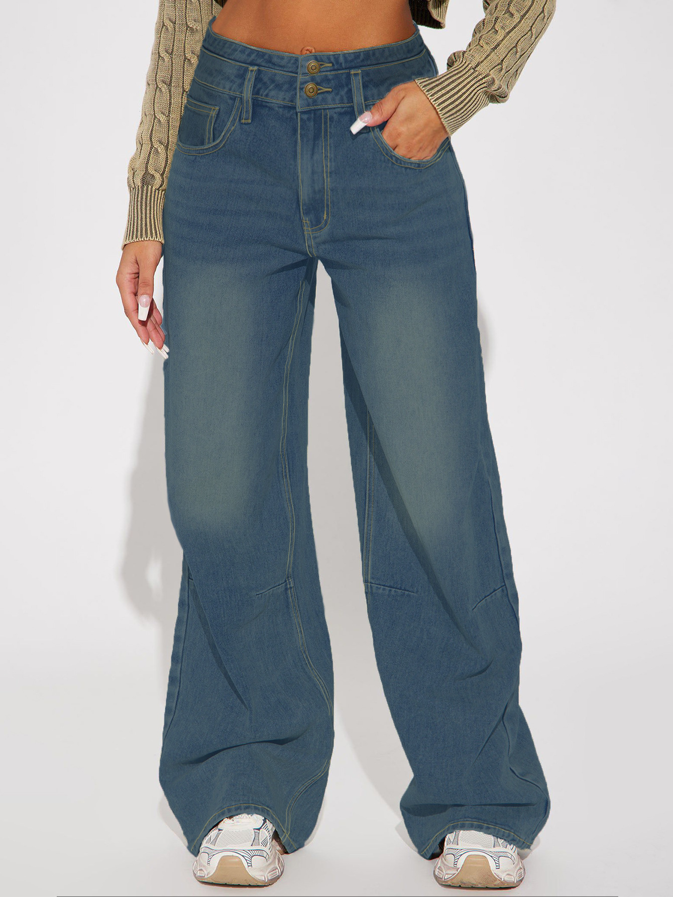 Buckle Design Retro Jeans - Stylish and Vintage-Inspired Denim for Women