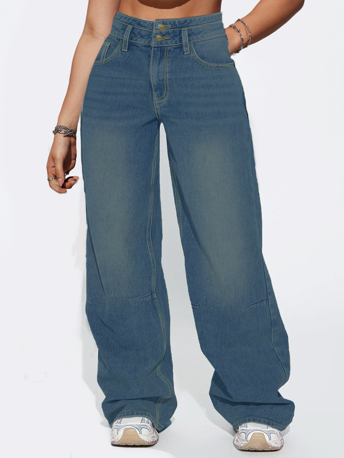 Buckle Design Retro Jeans - Stylish and Vintage-Inspired Denim for Women
