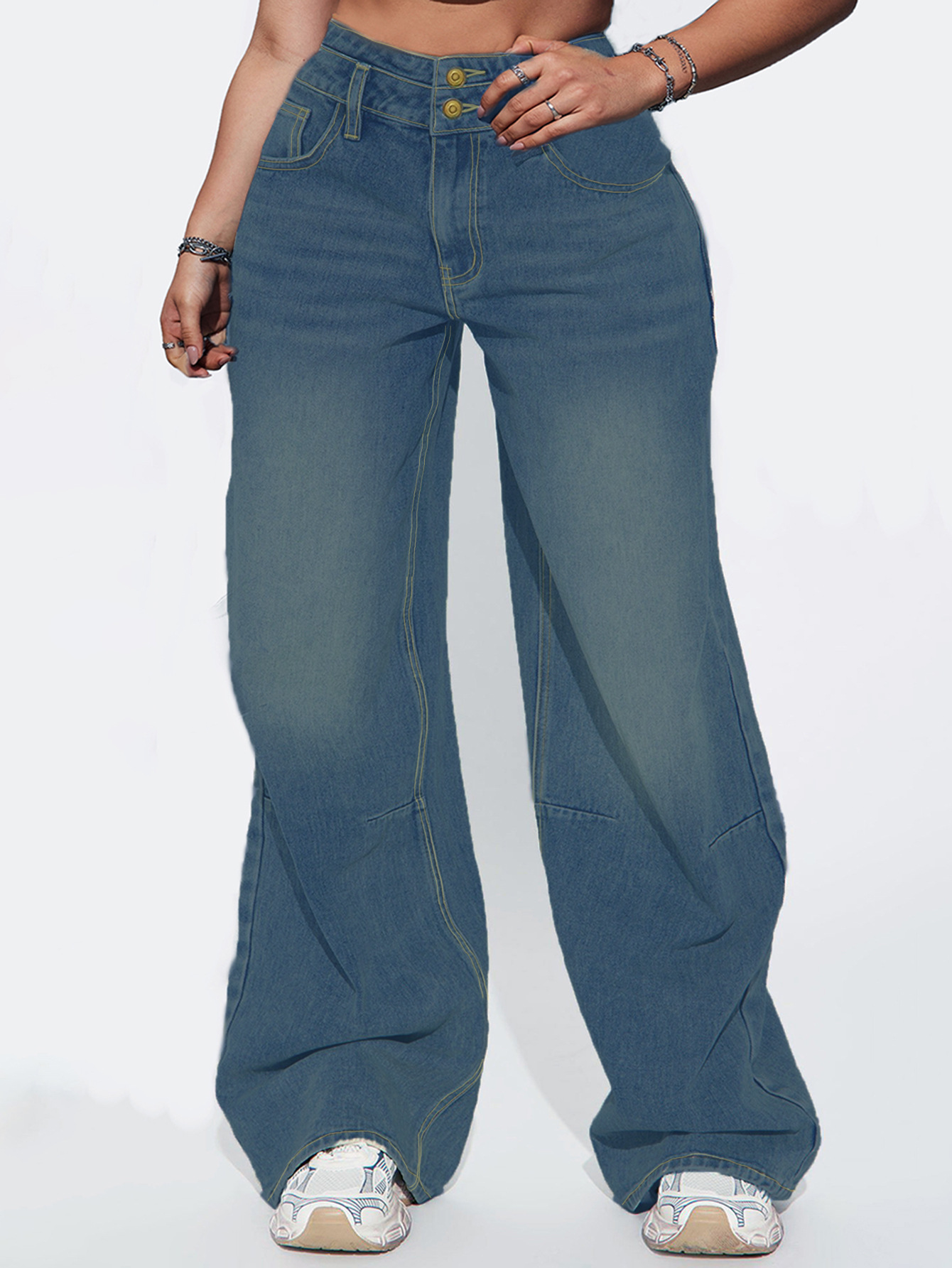 Buckle Design Retro Jeans - Stylish and Vintage-Inspired Denim for Women