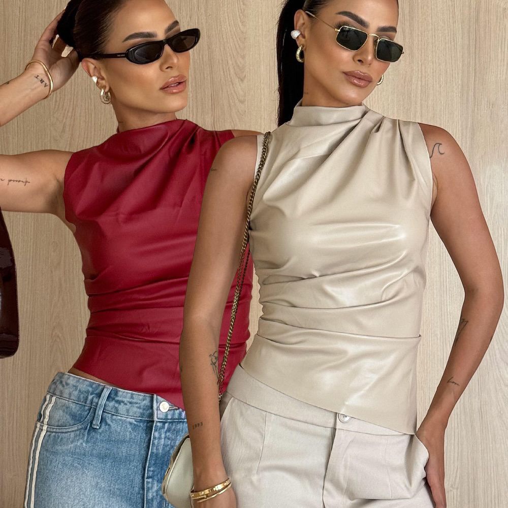 Women's Leather Stand Up Collar Personalized Waist Cinching Irregular Hem Jacket - Stylish and Unique Outerwear for Women