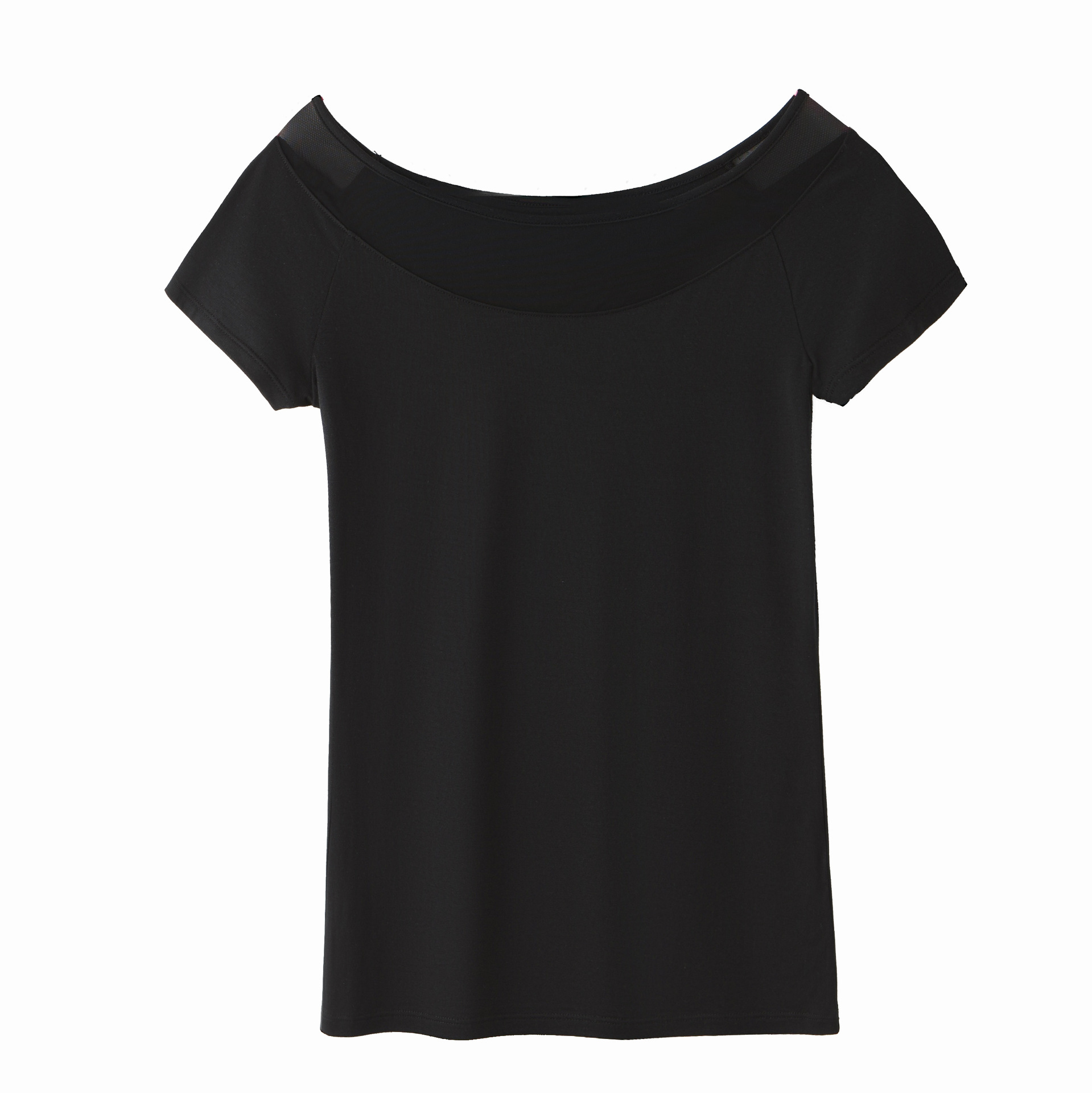 Elegant Women's Mesh Yoke Short-Sleeve T-Shirt 02