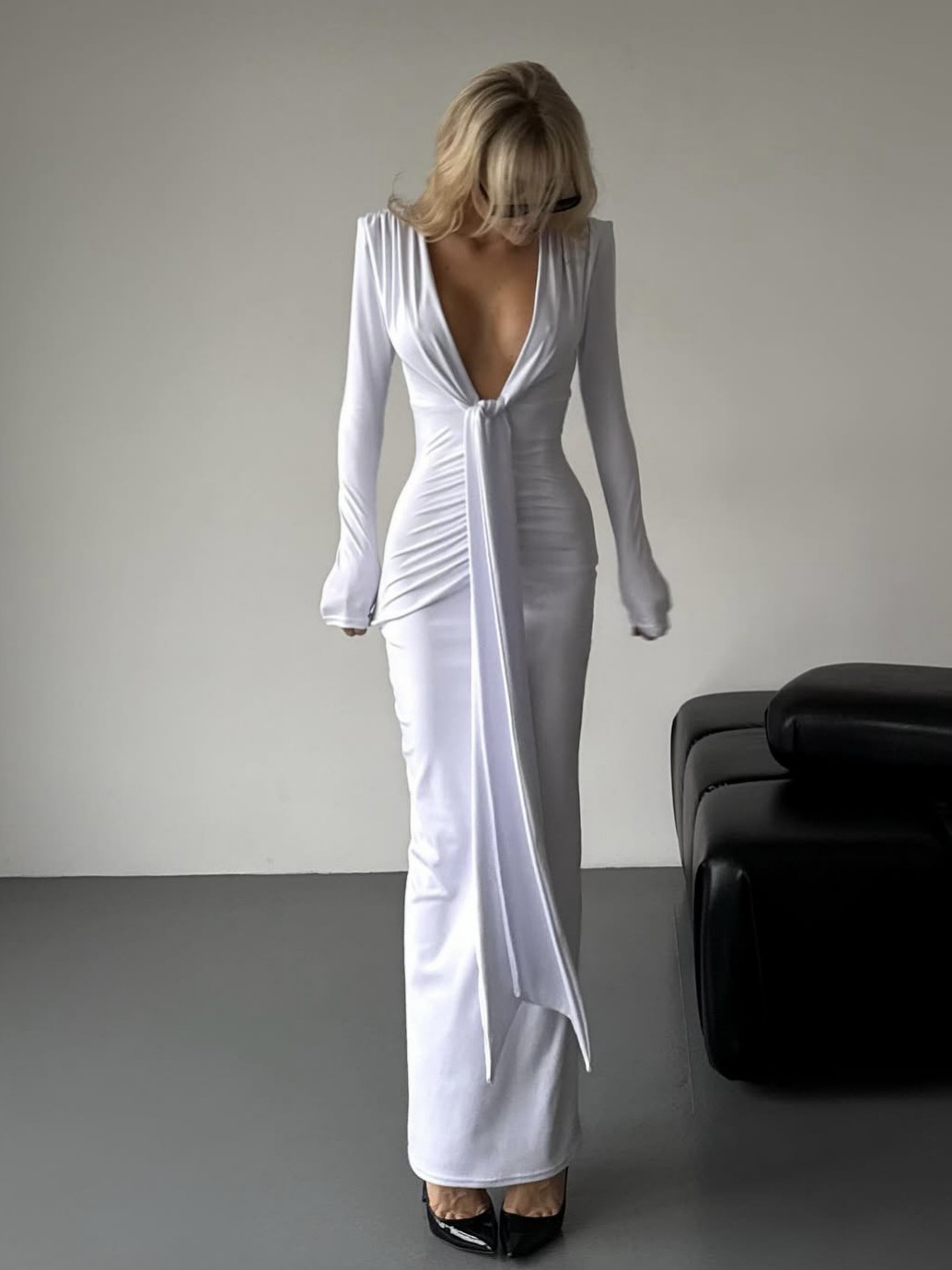 Deep V-Neck Twisted Detail Dress