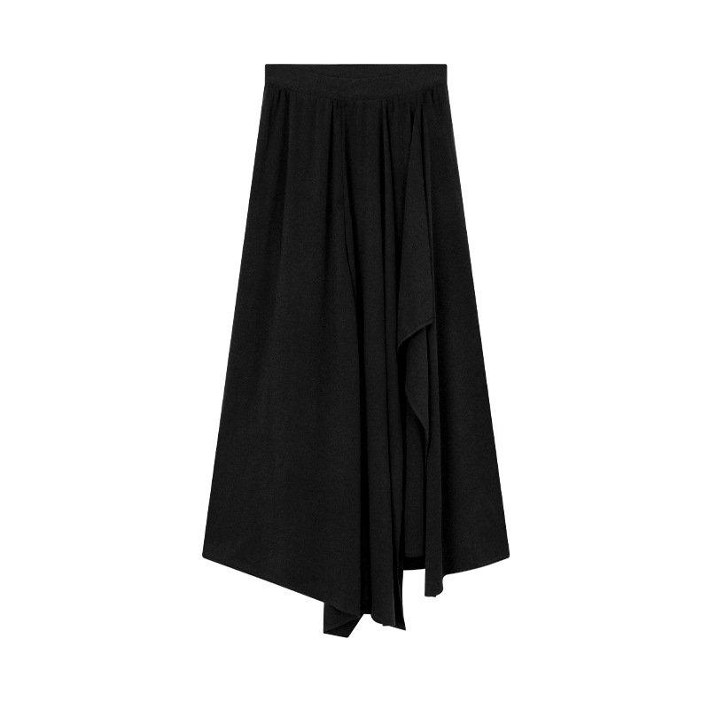 Elegant Black Asymmetric Hem Skirt 01