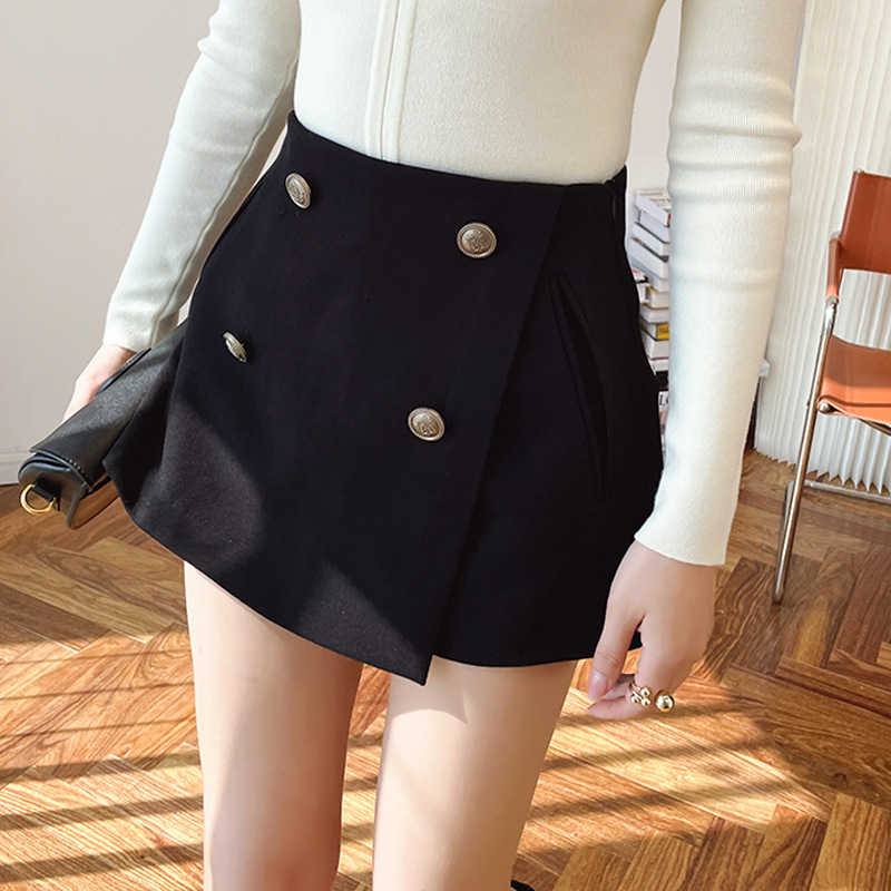 Elegant Black Double-Breasted Skirt - Versatile Waist-Length Design
