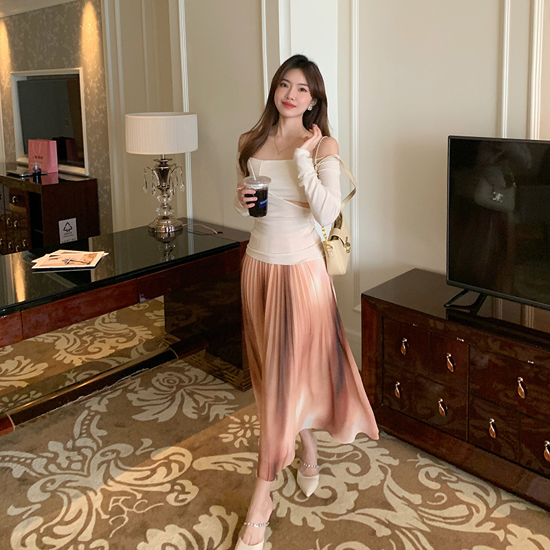 Elegant Pleated Maxi Skirt - Soft Ombre Colors