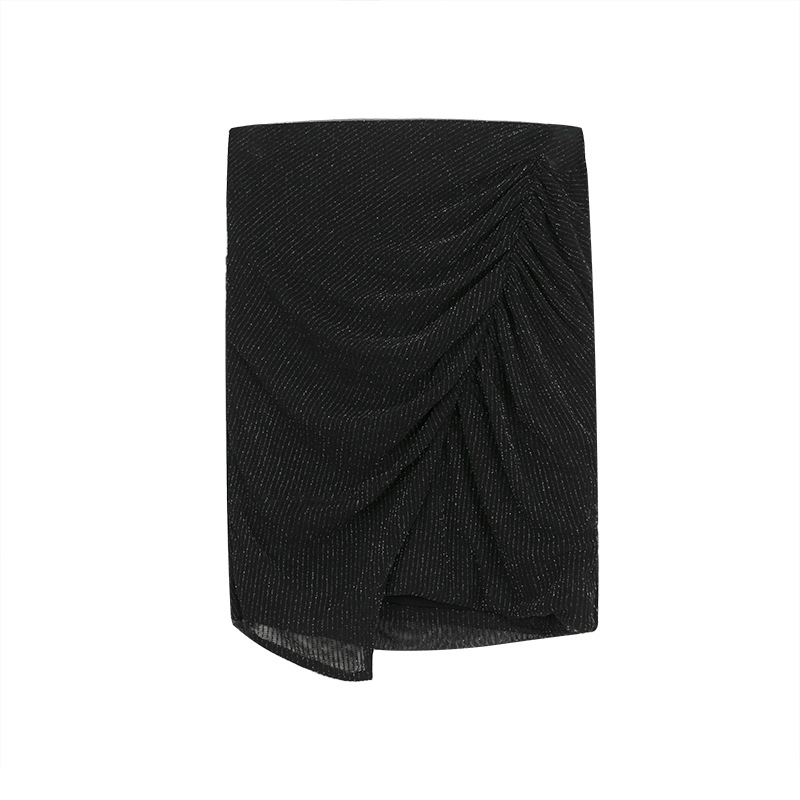 Black Textured Asymmetrical Hem Skirt 01