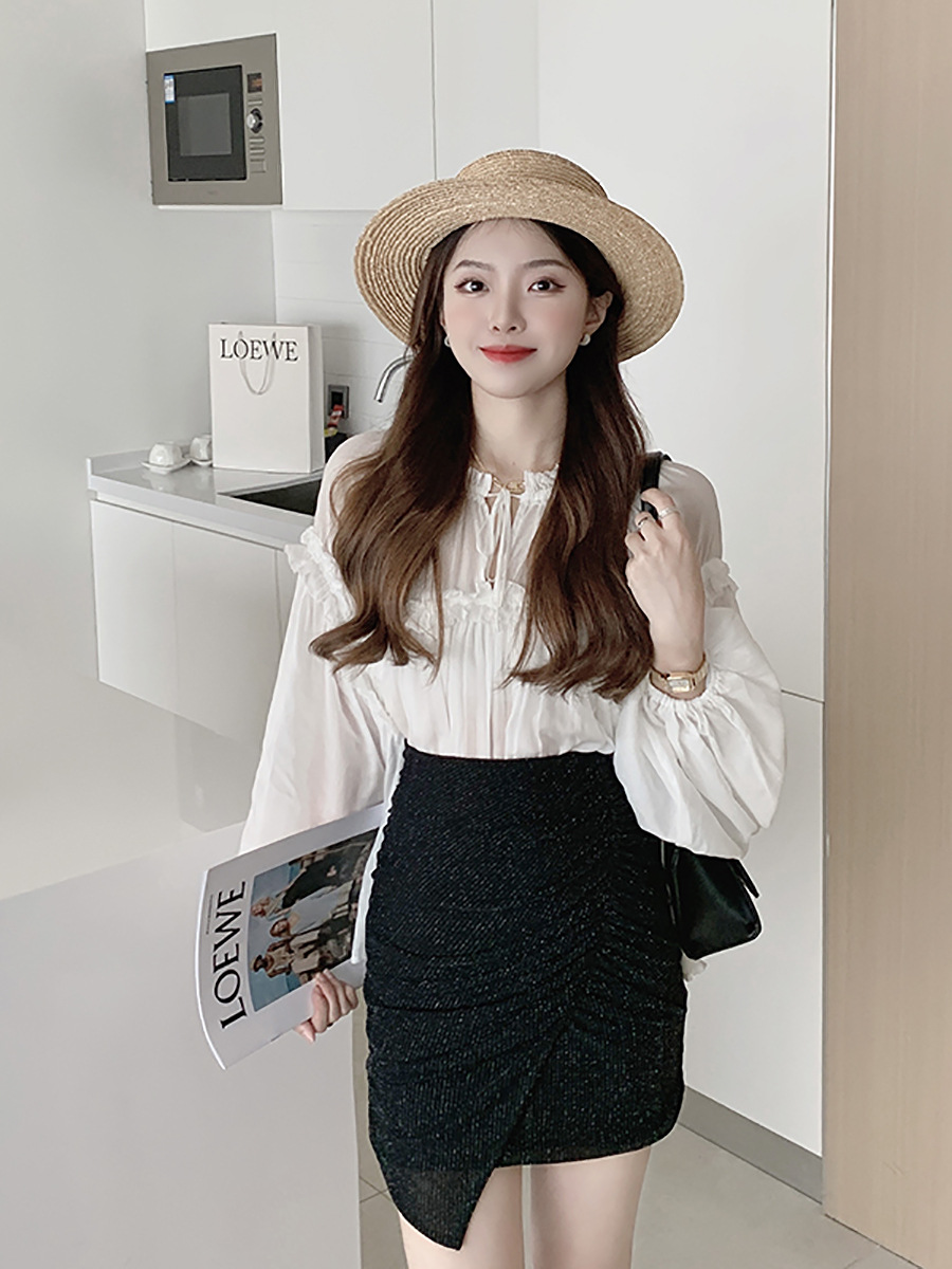 Black Textured Asymmetrical Hem Skirt