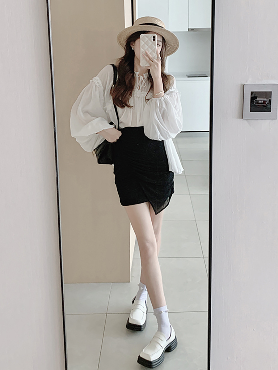 Black Textured Asymmetrical Hem Skirt