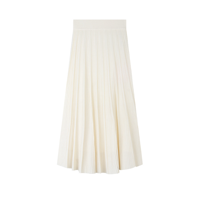 Elegant Pleated Midi Skirt - Versatile White Style 01