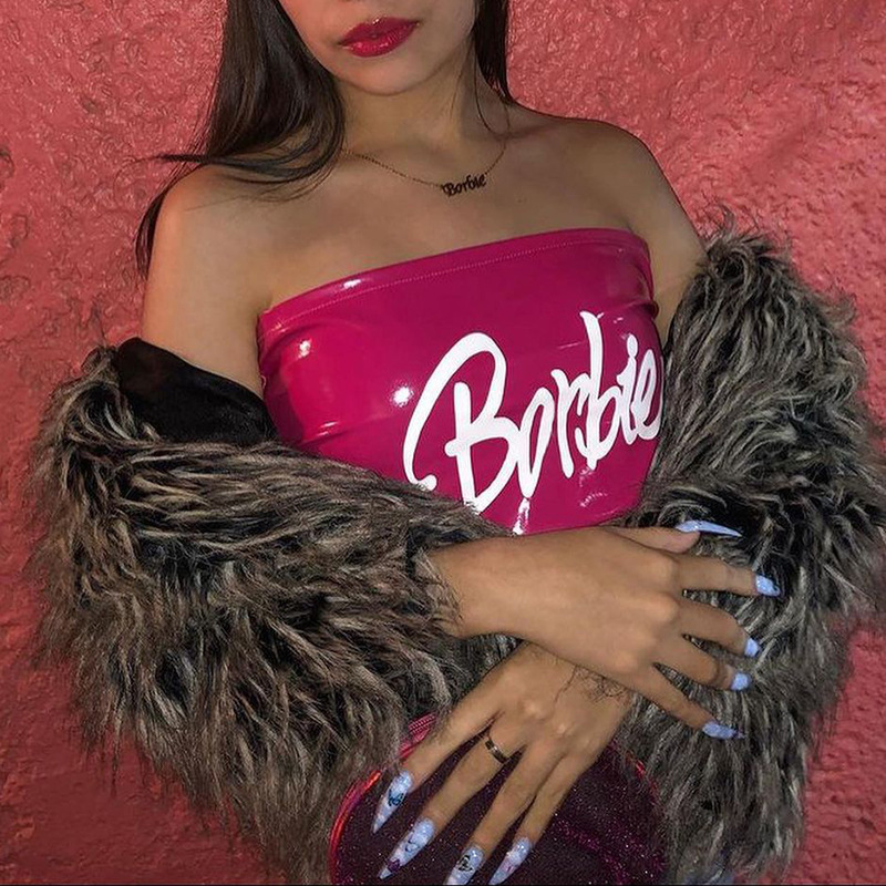 PU Printed Sexy Chest Hugging Vest - Fashionable and Alluring Top for Women