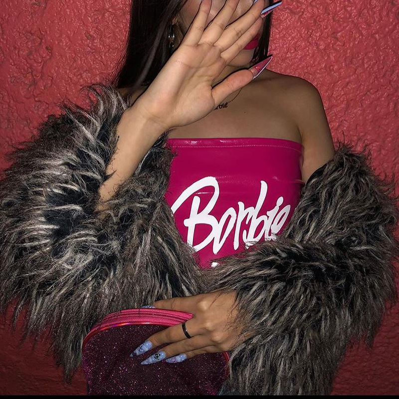 PU Printed Sexy Chest Hugging Vest - Fashionable and Alluring Top for Women