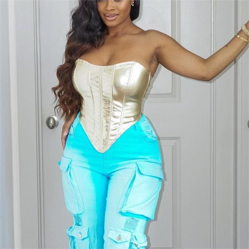 Metallic Waistband Sexy Top