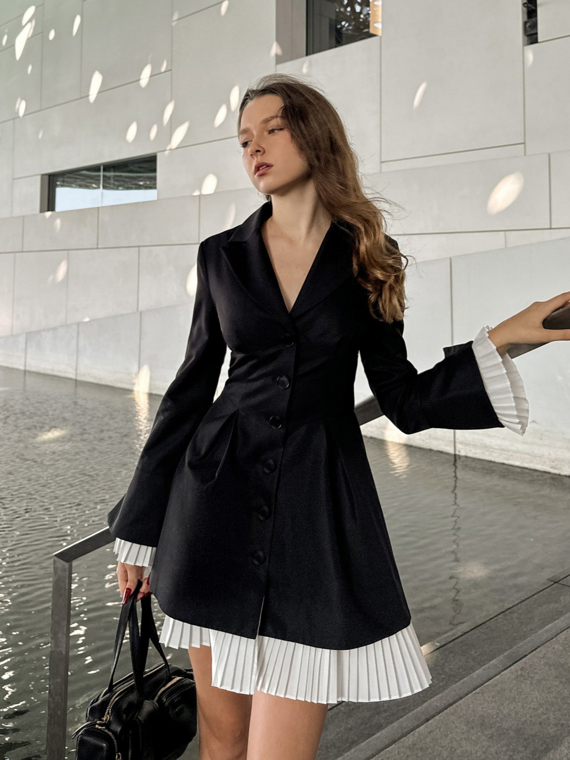 Elegant Collar Suit Dress with Contrast Colors 02