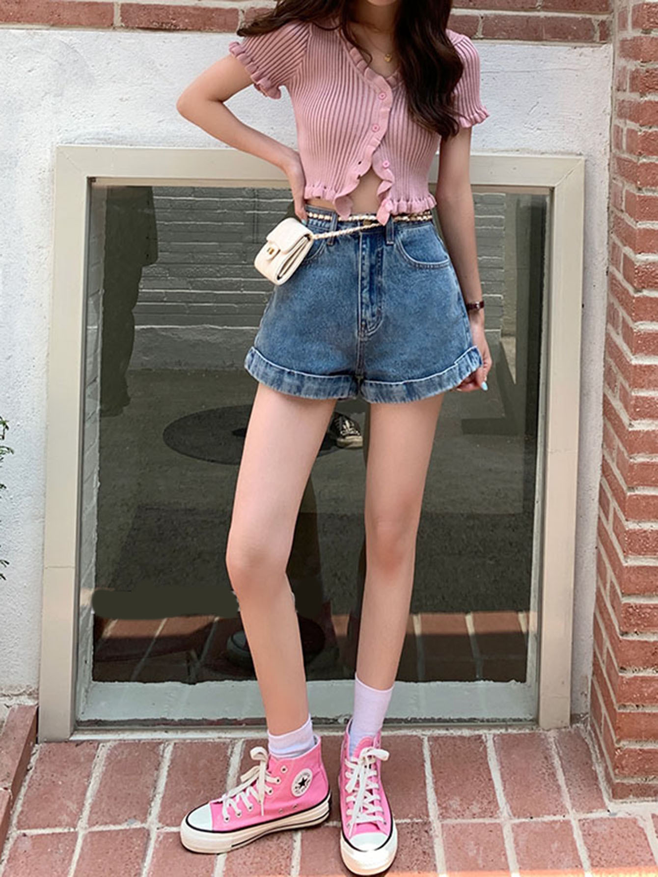 Retro Rolled Denim Shorts - Stylish and Trendy Shorts for Women