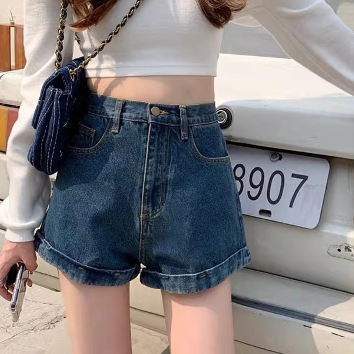 Retro Rolled Denim Shorts - Stylish and Trendy Shorts for Women