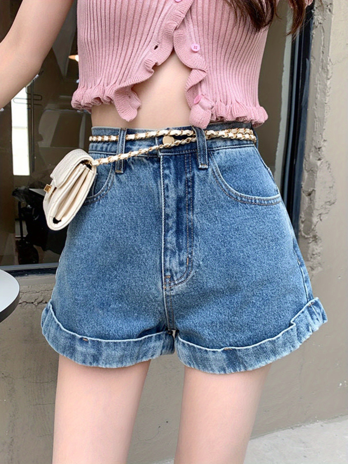 Retro Rolled Denim Shorts - Stylish and Trendy Shorts for Women