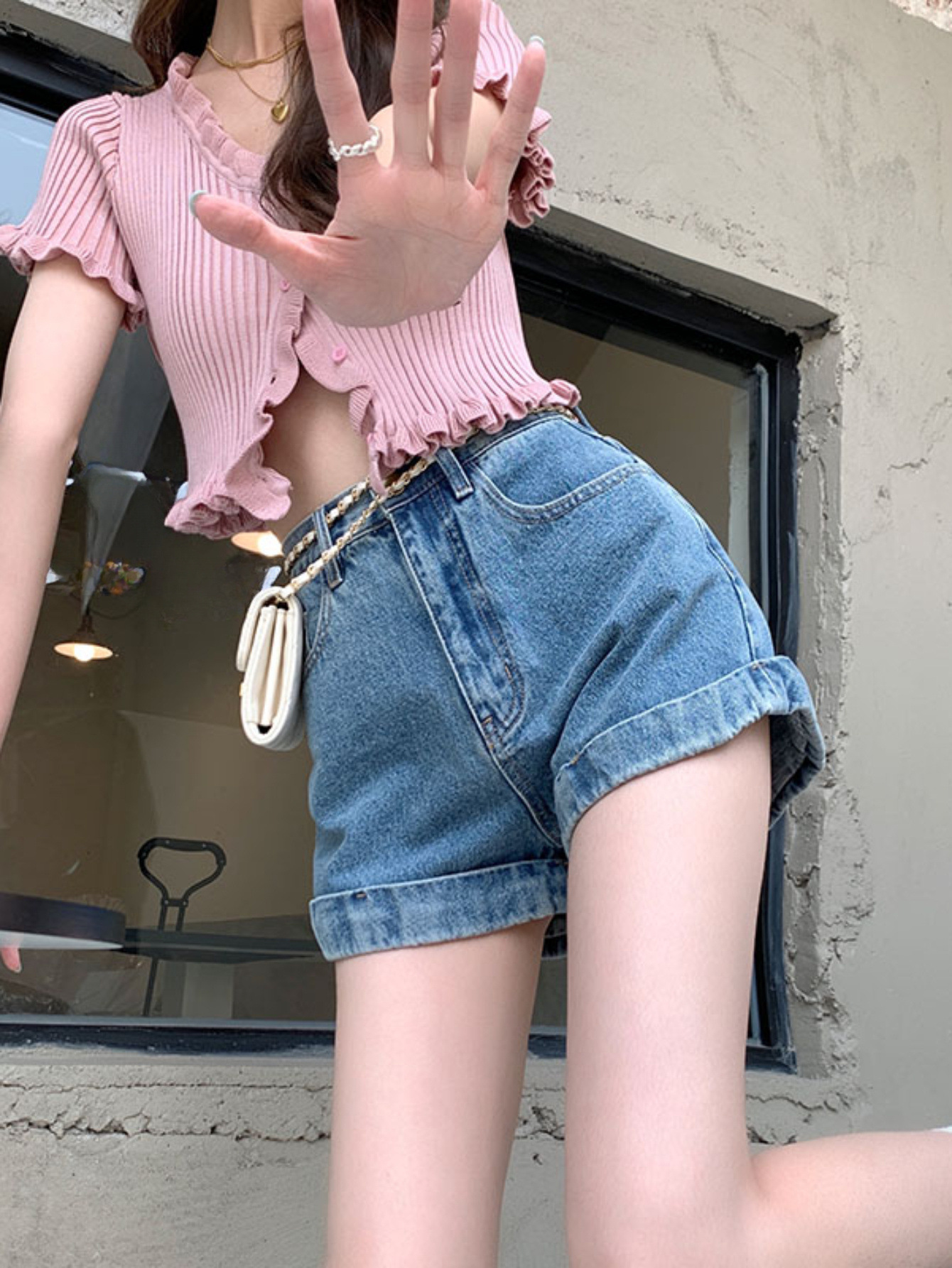 Retro Rolled Denim Shorts - Stylish and Trendy Shorts for Women