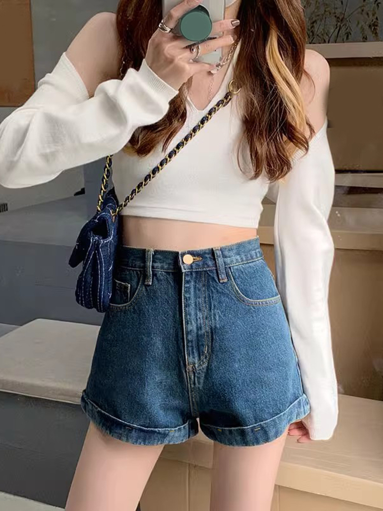Retro Rolled Denim Shorts - Stylish and Trendy Shorts for Women
