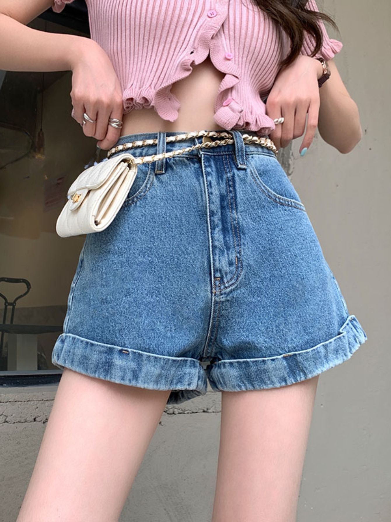 Retro Rolled Denim Shorts - Stylish and Trendy Shorts for Women 01