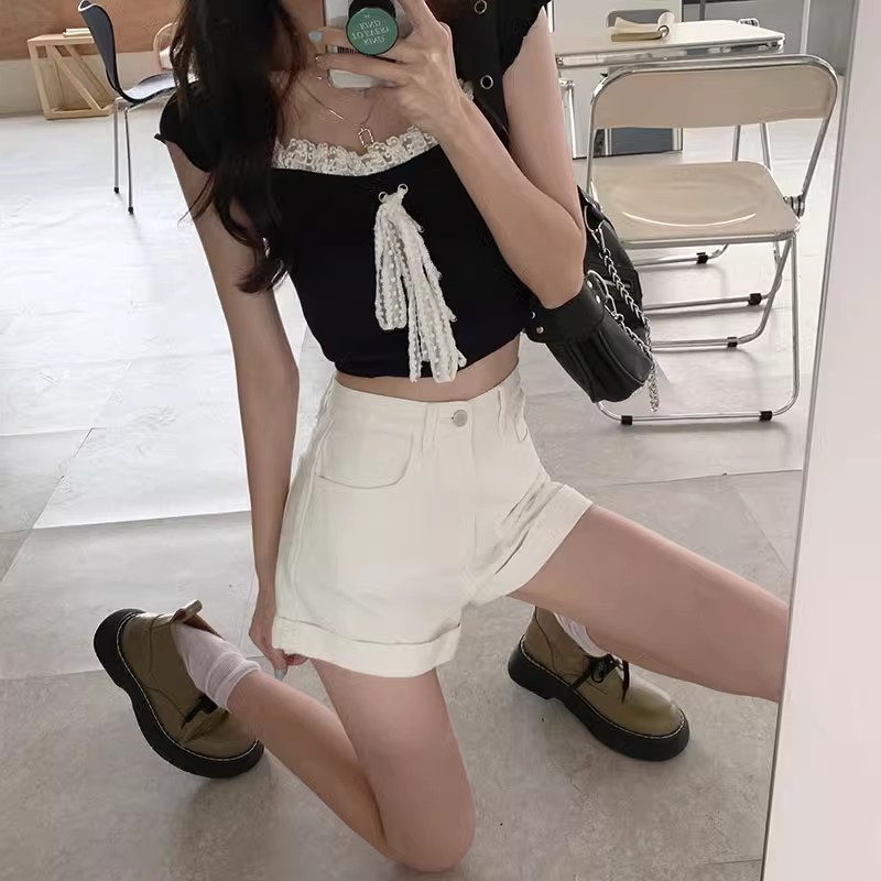 Retro Rolled Denim Shorts - Stylish and Trendy Shorts for Women