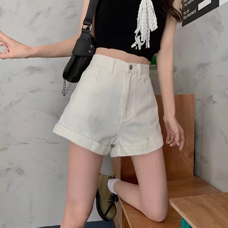 Retro Rolled Denim Shorts - Stylish and Trendy Shorts for Women