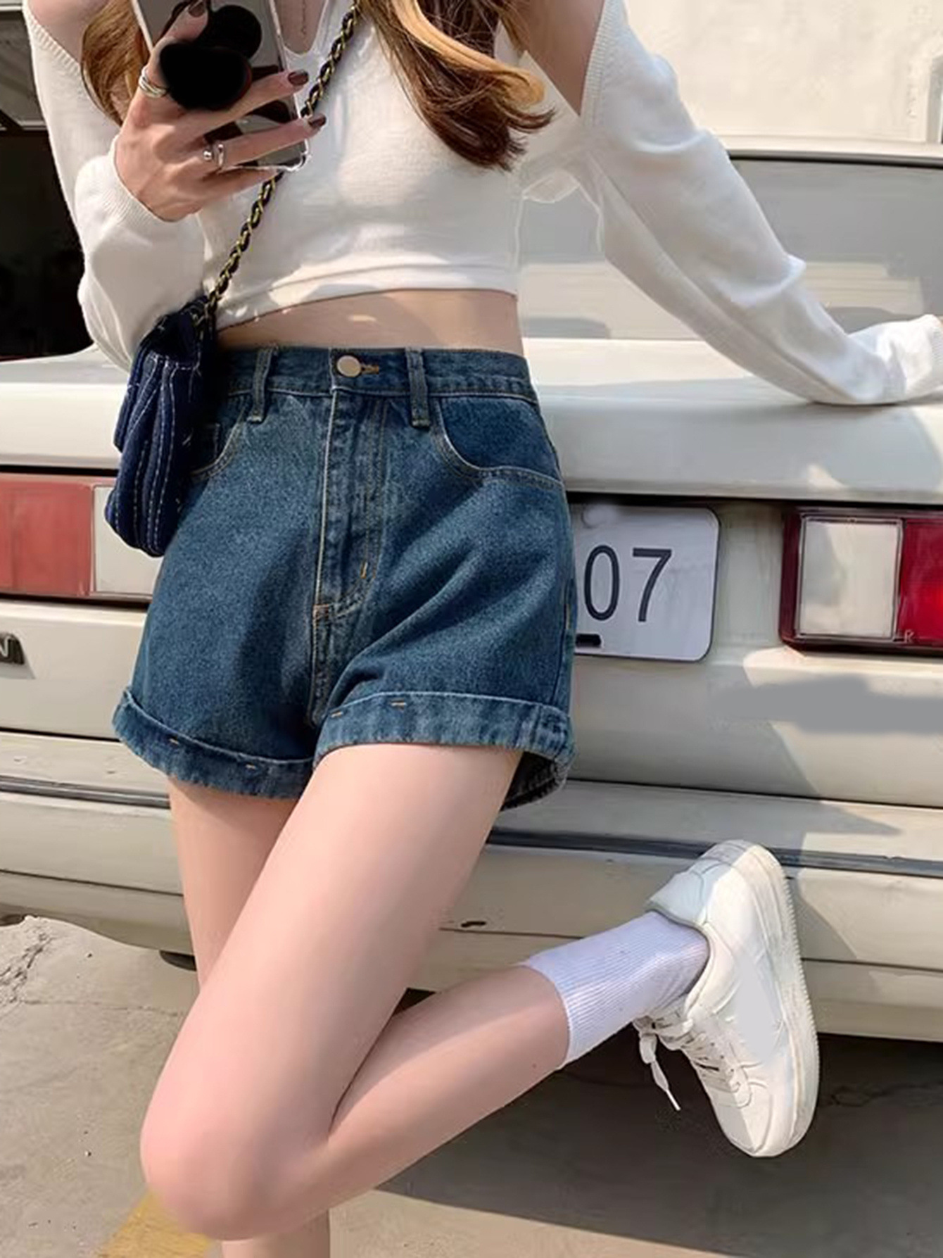 Retro Rolled Denim Shorts - Stylish and Trendy Shorts for Women