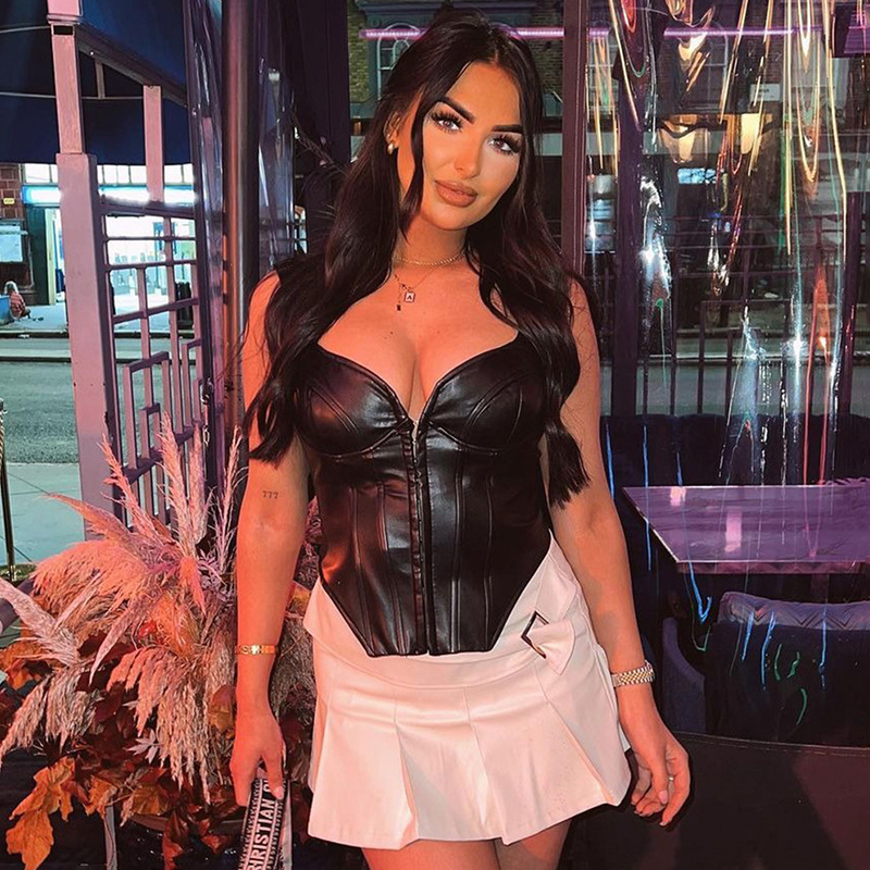 Sexy PU Sleeveless Chest Hugging Vest - Sexy and Stylish Women's Vest for Parties and Dates