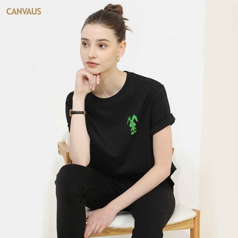 T-Shirt with Neon Green Rabbit Embroidery