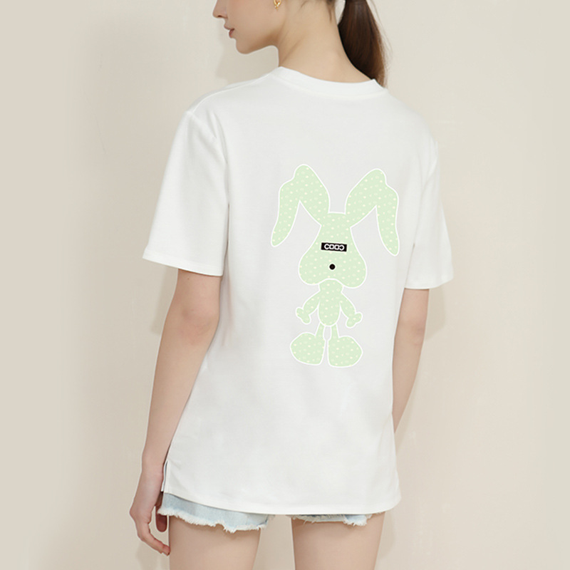 T-Shirt with Neon Green Rabbit Embroidery