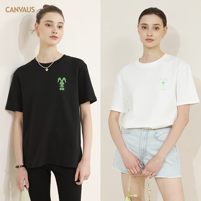 T-Shirt with Neon Green Rabbit Embroidery