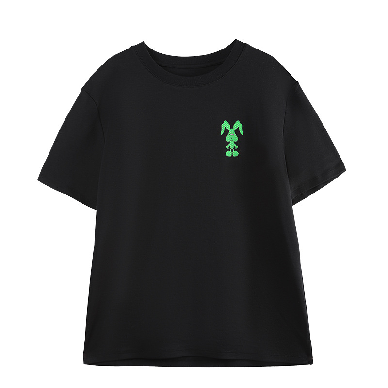 T-Shirt with Neon Green Rabbit Embroidery 01