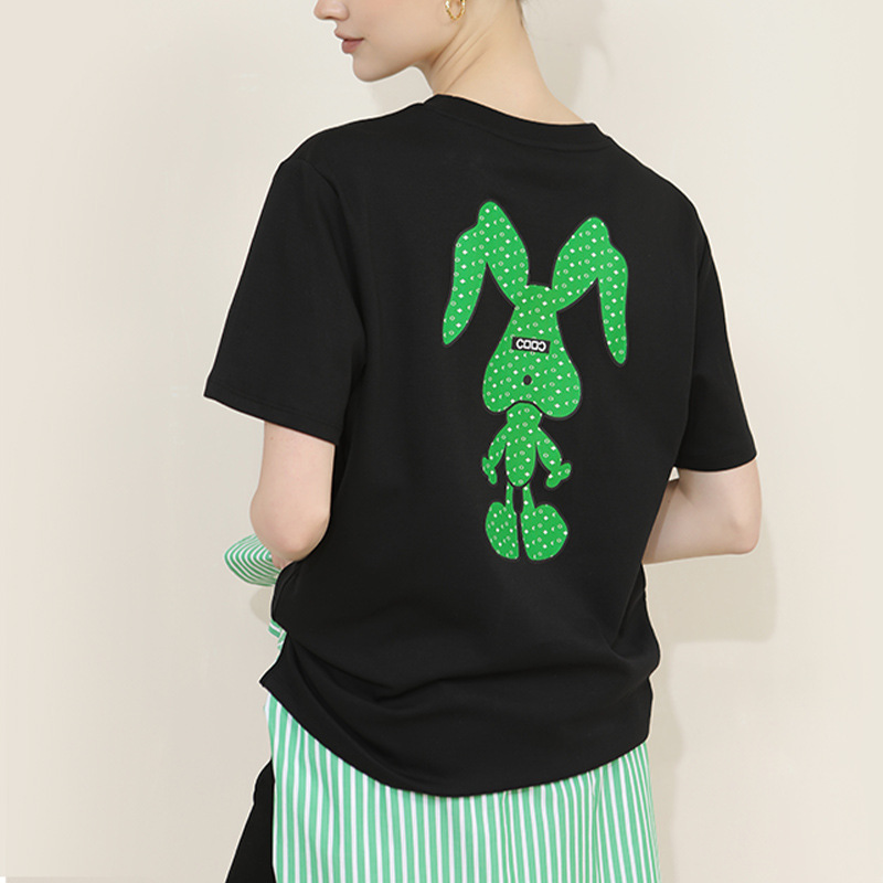 T-Shirt with Neon Green Rabbit Embroidery